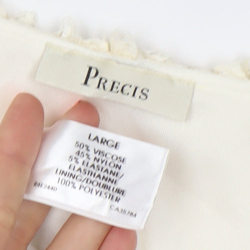 Precis Womens Ivory Lace Tunic Blouse Top Size L V-Neck Short Sleeve