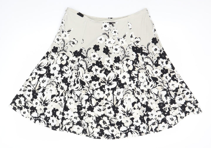Precis Petite Women’s Beige Black Floral A-Line Skirt Size 18