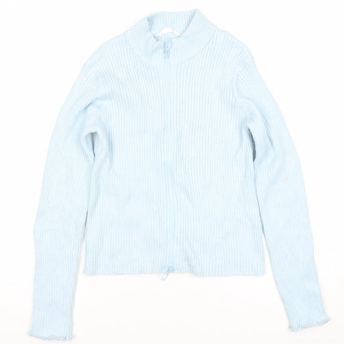 Marks and Spencer Teens Blue Full Zip Ribbed Knit Jumper Size 14