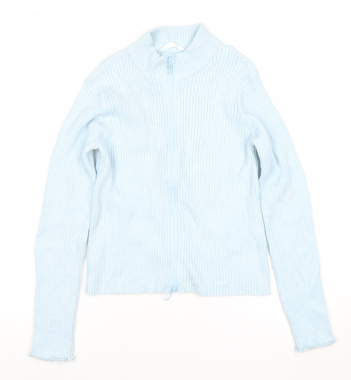 Marks and Spencer Teens Blue Full Zip Ribbed Knit Jumper Size 14