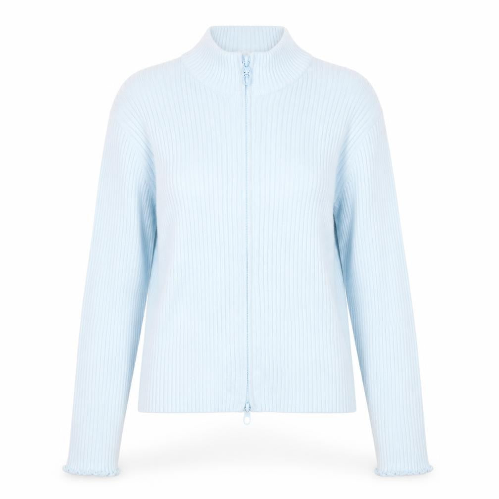 Front view of Marks & Spencer Teens Blue Full Zip Ribbed Knit Jumper, size 14