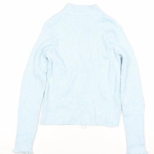 Marks and Spencer Teens Blue Full Zip Ribbed Knit Jumper Size 14