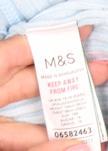 Marks and Spencer Teens Blue Full Zip Ribbed Knit Jumper Size 14