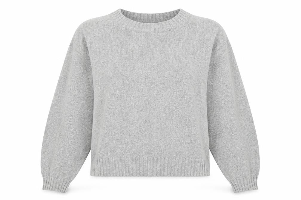 Front view of Hollister women’s grey crew neck jumper small wool blend