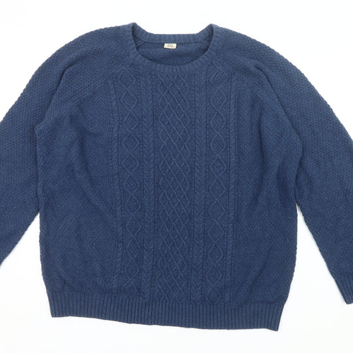 Oak Valley Men’s Blue 2XL Cable Knit Crew Neck Jumper