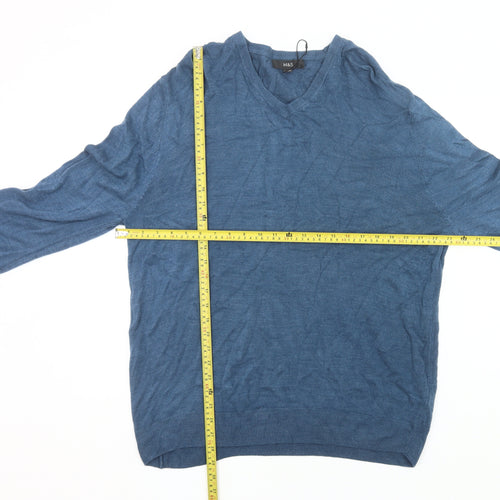 Marks and Spencer Men's Blue 2XL V-Neck Acrylic Jumper Pullover Knitwear