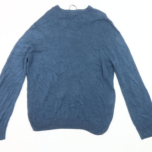 Marks and Spencer Men's Blue 2XL V-Neck Acrylic Jumper Pullover Knitwear