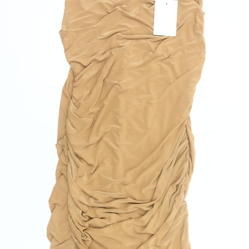 Femme Luxe Women’s Beige Size 14 Bodycon Ruched Mini Dress
