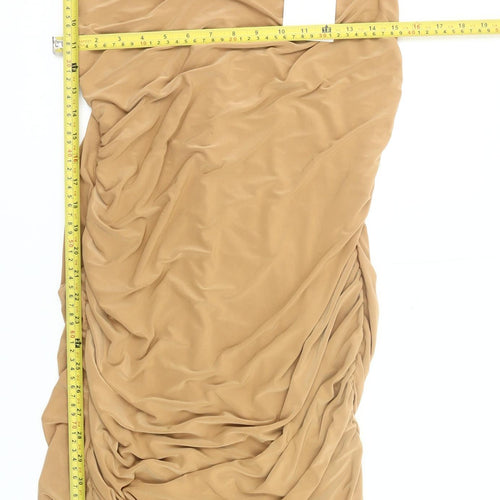 Femme Luxe Women’s Beige Size 14 Bodycon Ruched Mini Dress