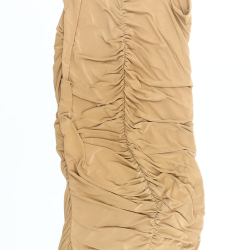 Femme Luxe Women’s Beige Size 14 Bodycon Ruched Mini Dress