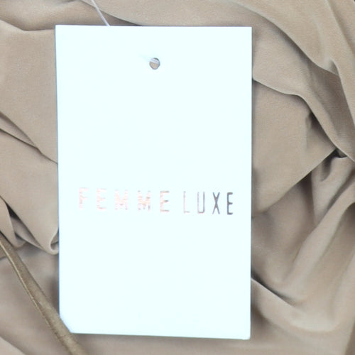Femme Luxe Women’s Beige Size 14 Bodycon Ruched Mini Dress