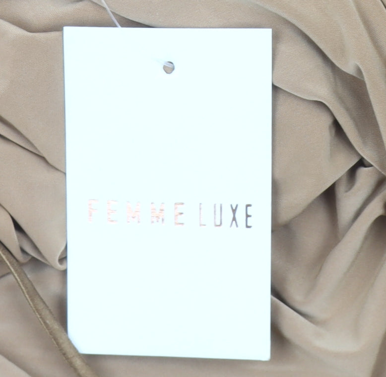 Femme Luxe Women’s Beige Size 14 Bodycon Ruched Mini Dress