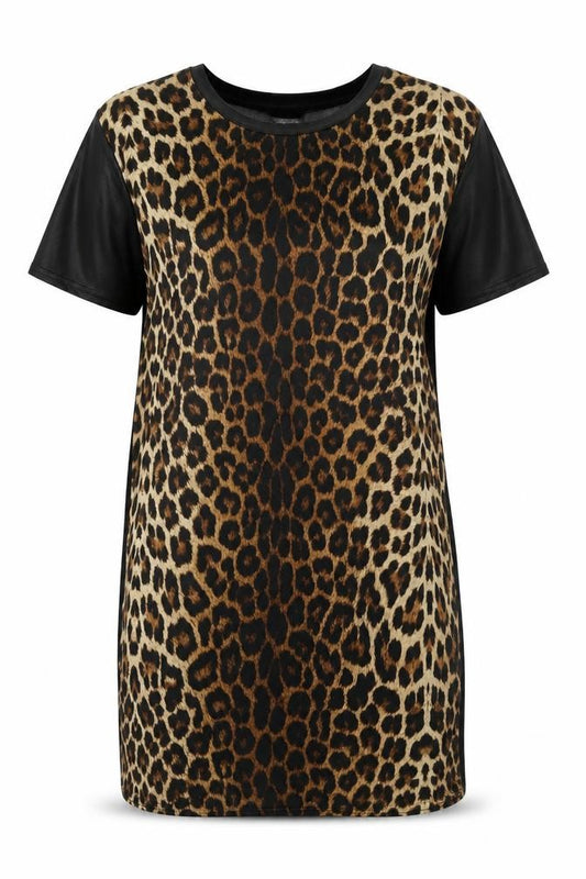 Front view of River Island Women Leopard Print T-Shirt Dress UK 6 Short Sleeve