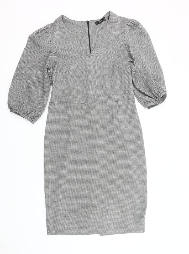 F&F Women Grey Houndstooth Sheath Knee Dress Size 14 Workwear