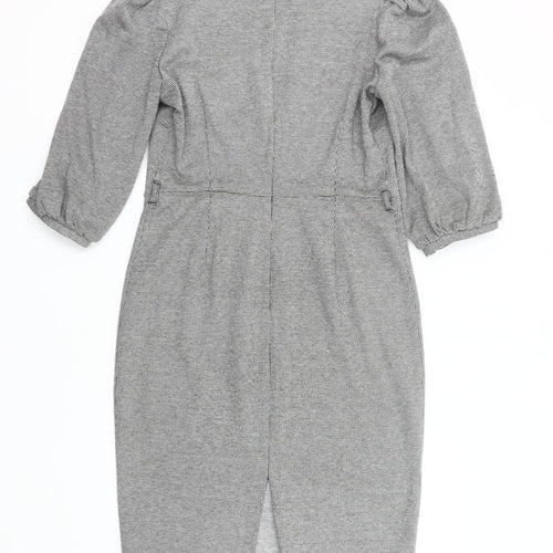 F&F Women Grey Houndstooth Sheath Knee Dress Size 14 Workwear