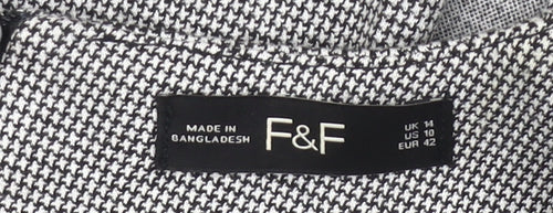 F&F Women Grey Houndstooth Sheath Knee Dress Size 14 Workwear