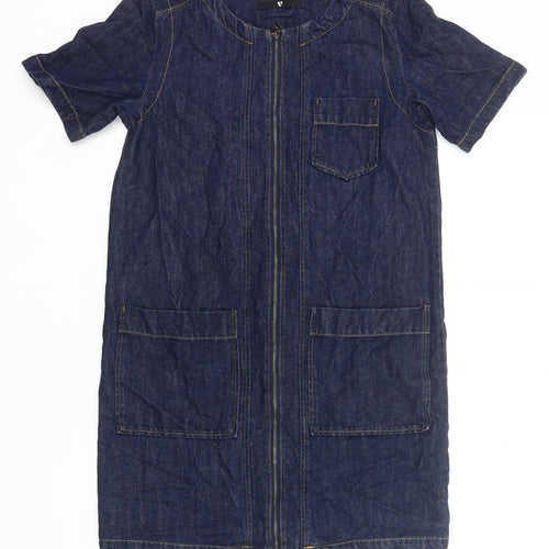 Very Women’s Blue Denim Knee Length Zip Shirt Dress Size 10