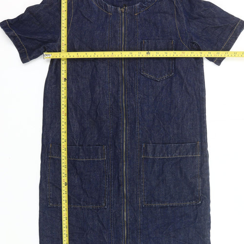 Very Women’s Blue Denim Knee Length Zip Shirt Dress Size 10