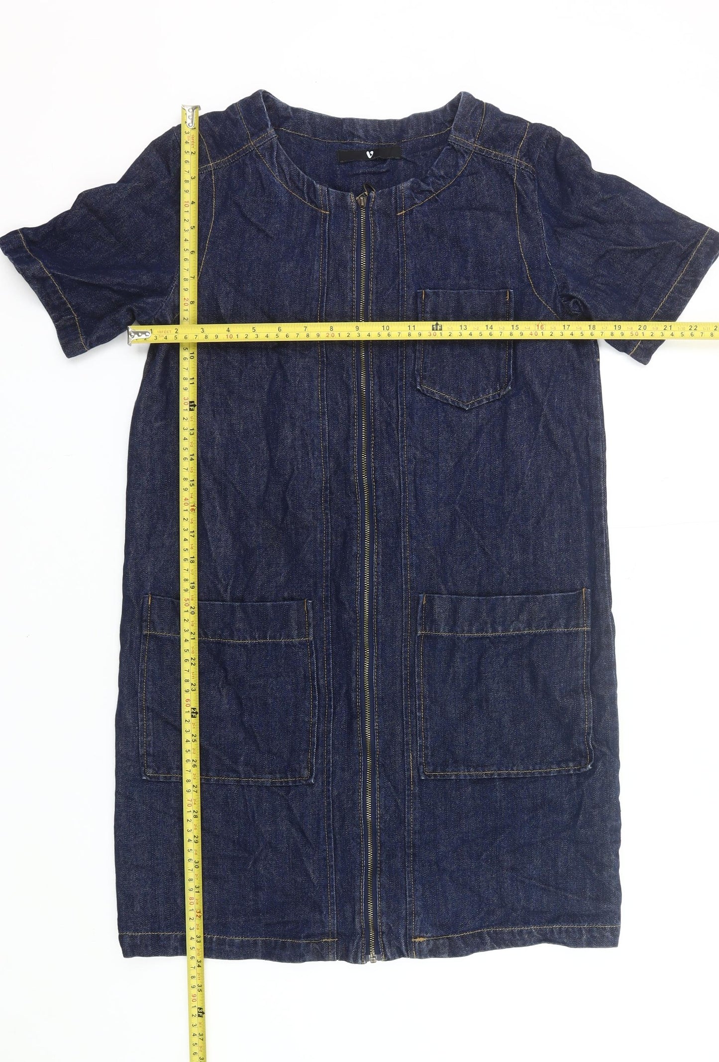 Very Women’s Blue Denim Knee Length Zip Shirt Dress Size 10