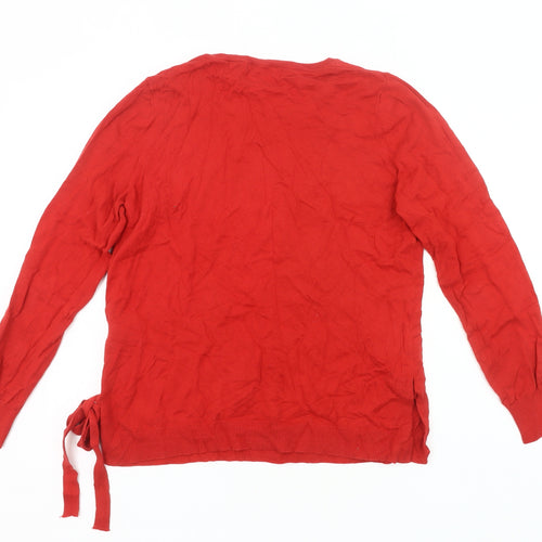 Next Women’s Red Jumper Size 12 Pullover Round Neck Knit Bow Detail