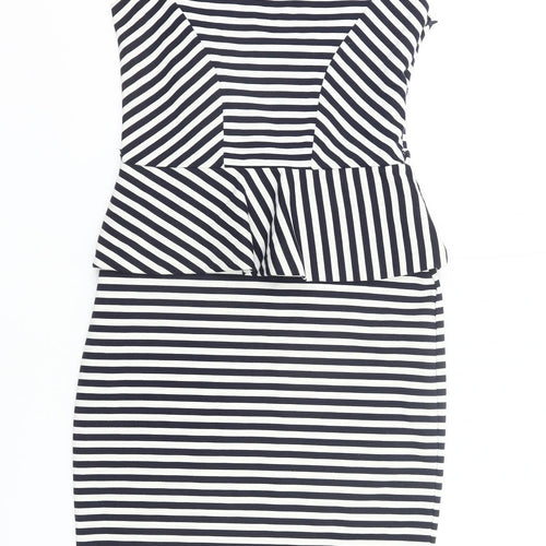 River Island Women’s Black White Striped Peplum Pencil Dress UK 10