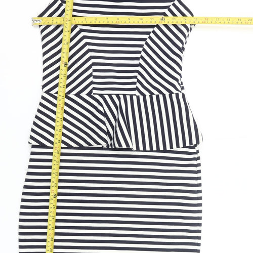 River Island Women’s Black White Striped Peplum Pencil Dress UK 10