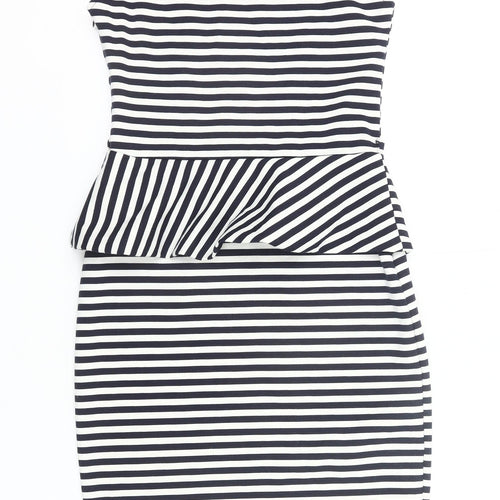 River Island Women’s Black White Striped Peplum Pencil Dress UK 10