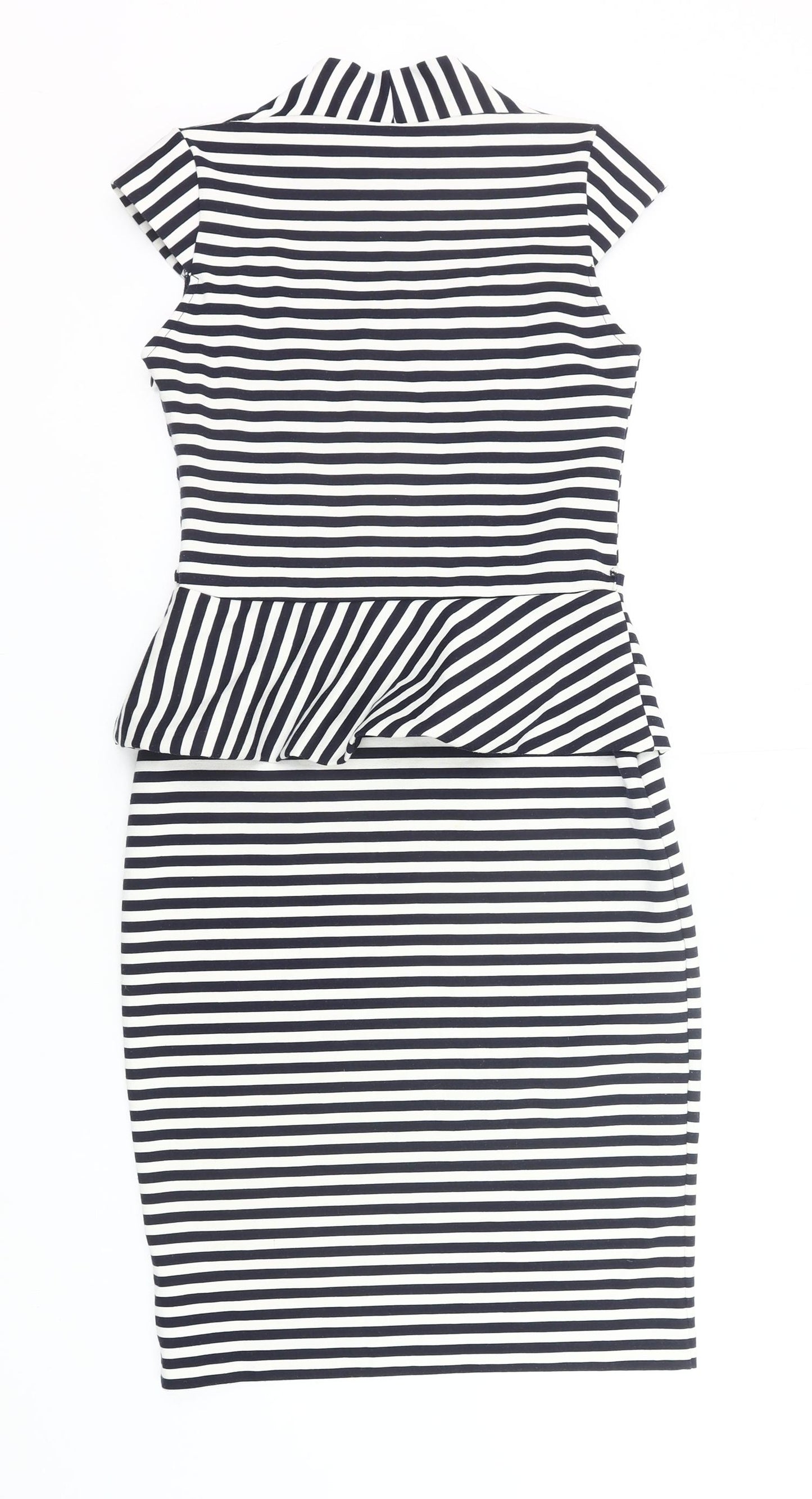 River Island Women’s Black White Striped Peplum Pencil Dress UK 10
