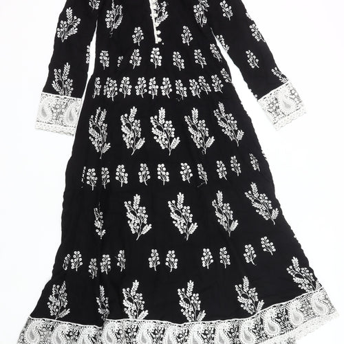 Baba Posh Womens Black Floral Maxi Dress Size S Bohemian Long Sleeve