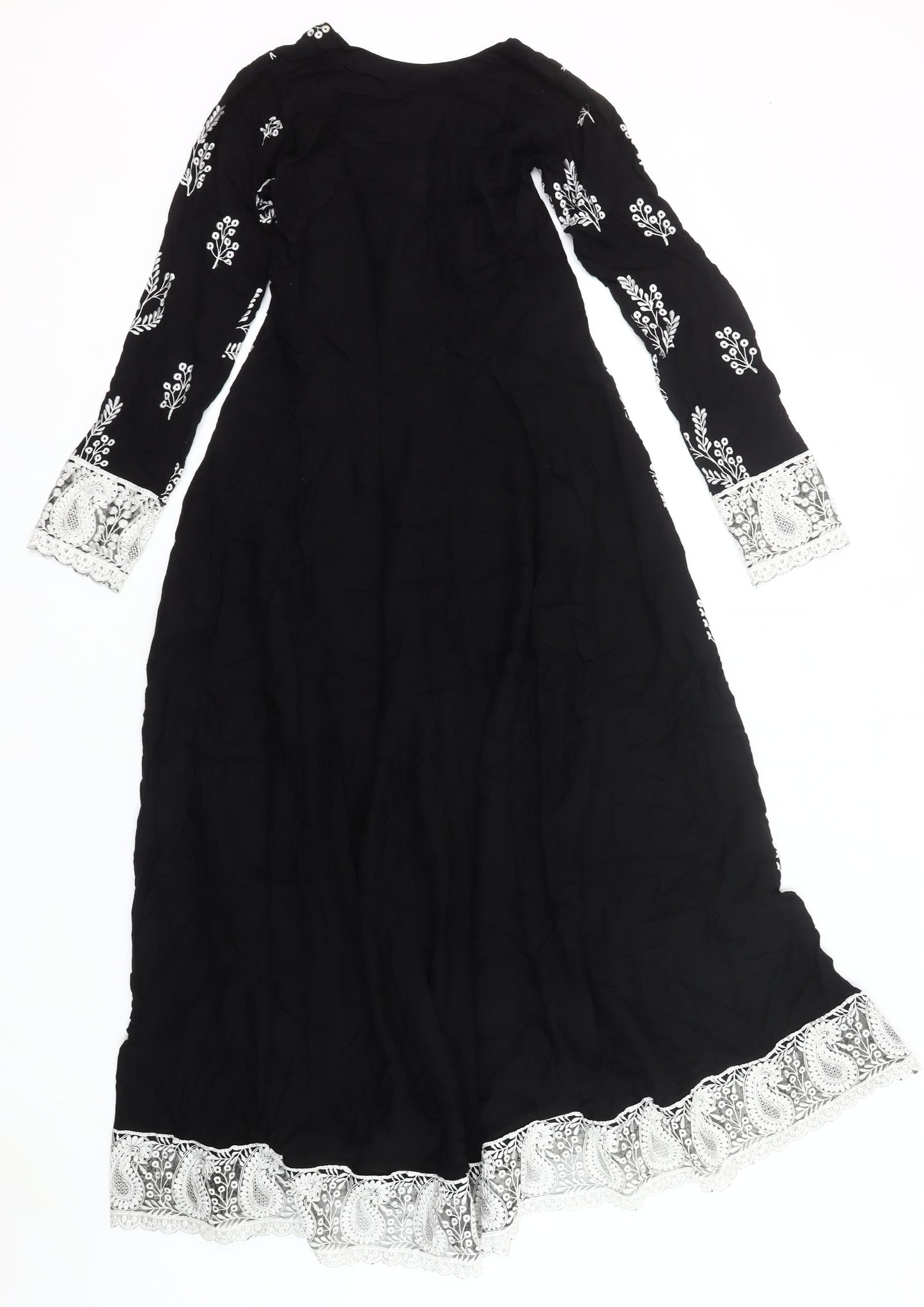 Baba Posh Womens Black Floral Maxi Dress Size S Bohemian Long Sleeve