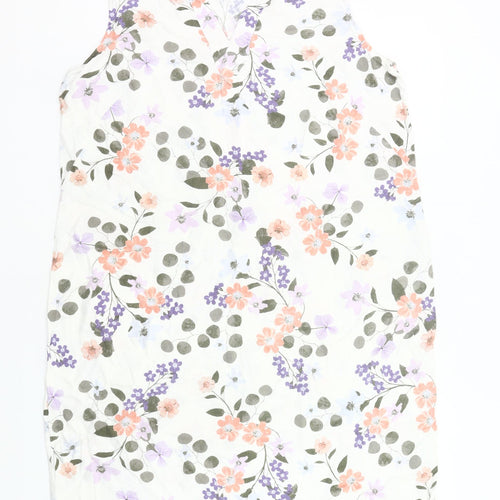 Marks and Spencer Women’s Ivory Floral Shift Dress Size 16 Long Linen Blend