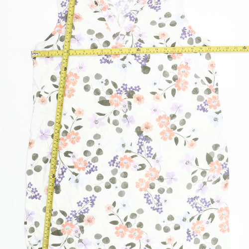 Marks and Spencer Women’s Ivory Floral Shift Dress Size 16 Long Linen Blend
