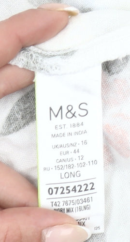 Marks and Spencer Women’s Ivory Floral Shift Dress Size 16 Long Linen Blend