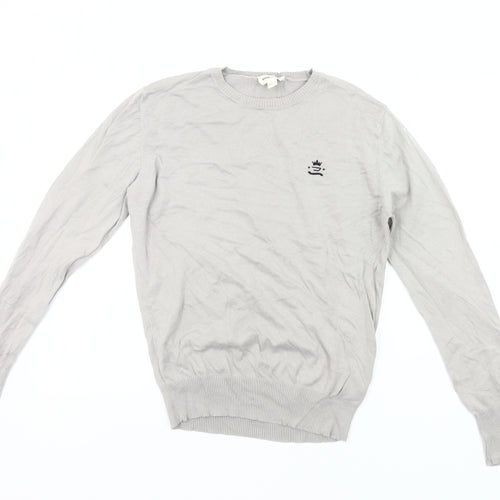Diesel Men Grey Cotton Pullover Jumper Small Crew Neck Long Sleeve