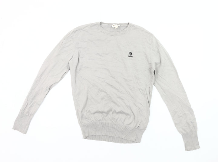 Diesel Men Grey Cotton Pullover Jumper Small Crew Neck Long Sleeve