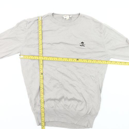 Diesel Men Grey Cotton Pullover Jumper Small Crew Neck Long Sleeve