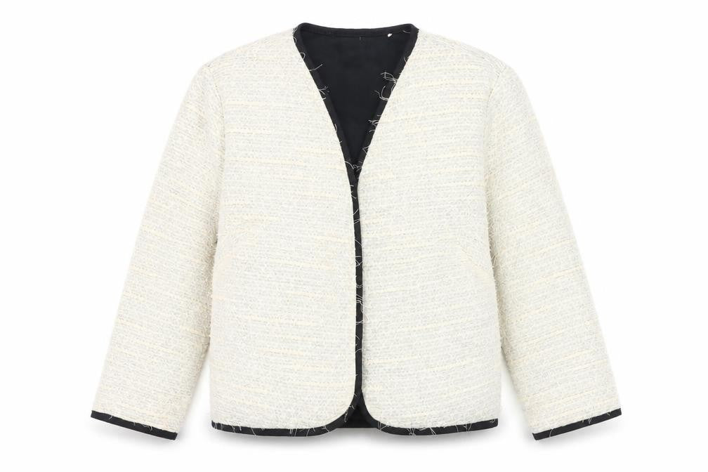 Front view of Atmosphere Women Ivory Tweed Blazer Jacket, size 12, Lined