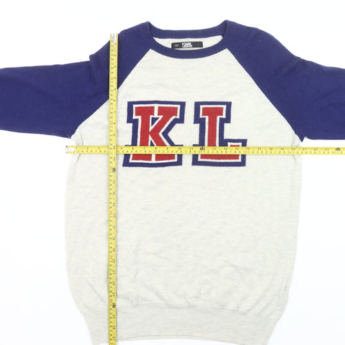 Karl Lagerfeld Mens Ivory Blue Pullover Jumper M Logo Knit