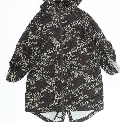 Papaya Womens Brown Animal Print Rain Coat Jacket Size M