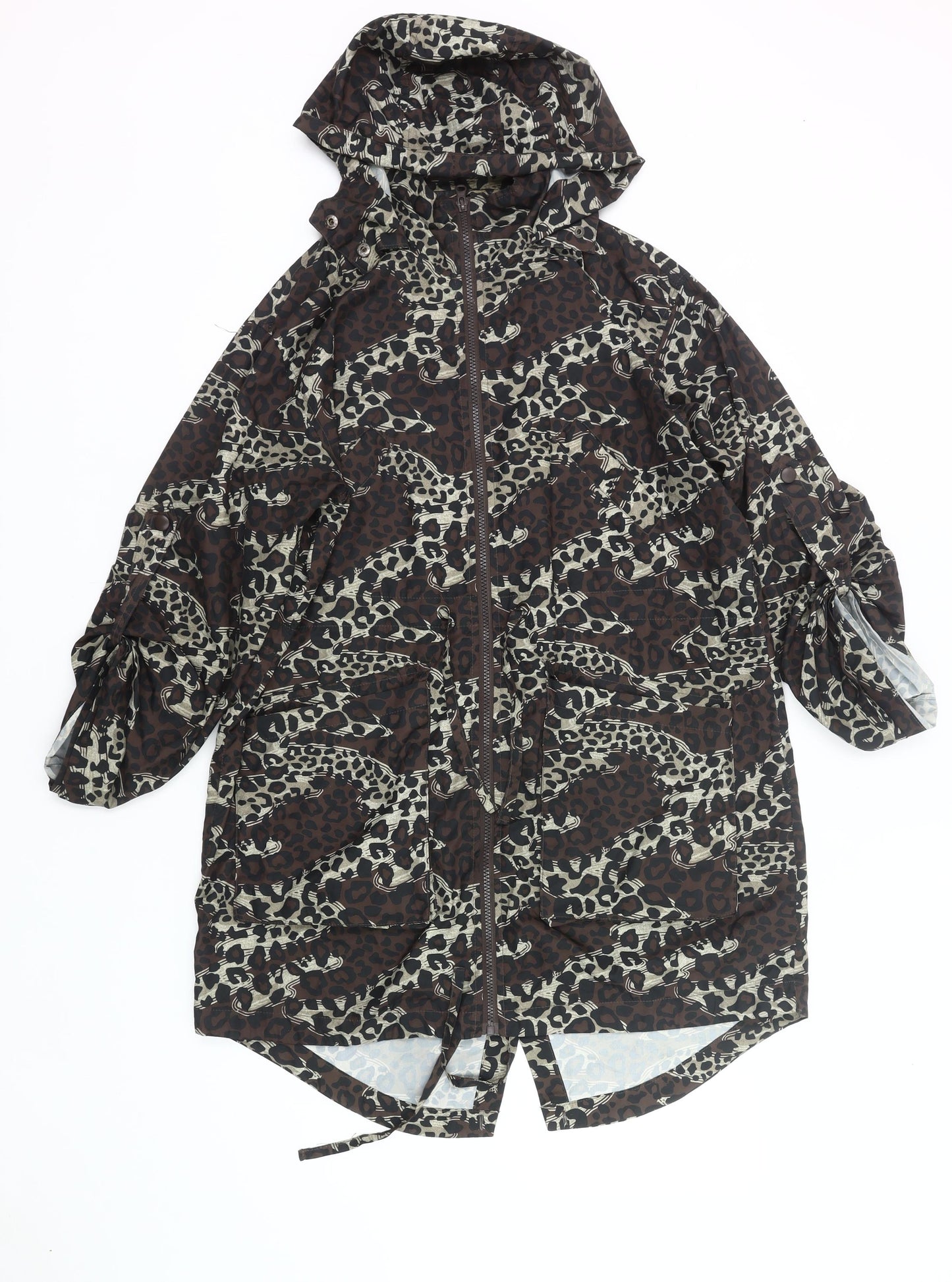 Papaya Womens Brown Animal Print Rain Coat Jacket Size M