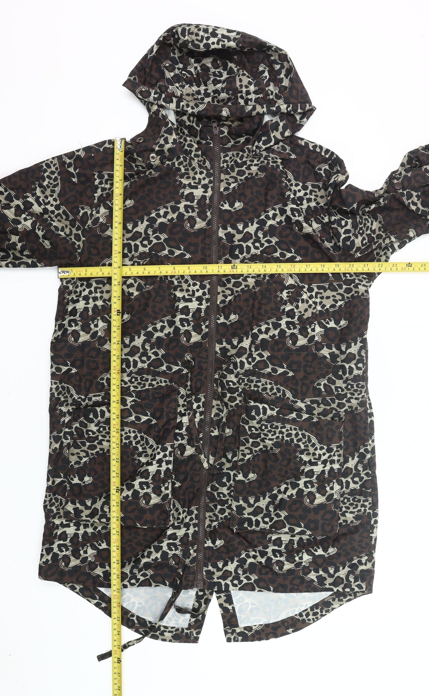 Papaya Womens Brown Animal Print Rain Coat Jacket Size M