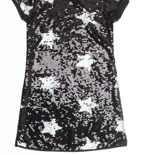 Marks and Spencer Girls Black Sequin Star Shift Party Dress 10-11 Years