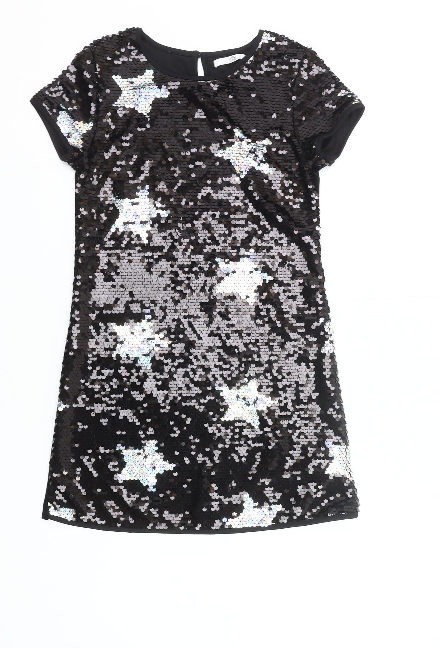 Marks and Spencer Girls Black Sequin Star Shift Party Dress 10-11 Years