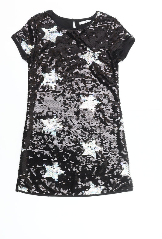 Marks and Spencer Girls Black Sequin Star Shift Party Dress 10-11 Years