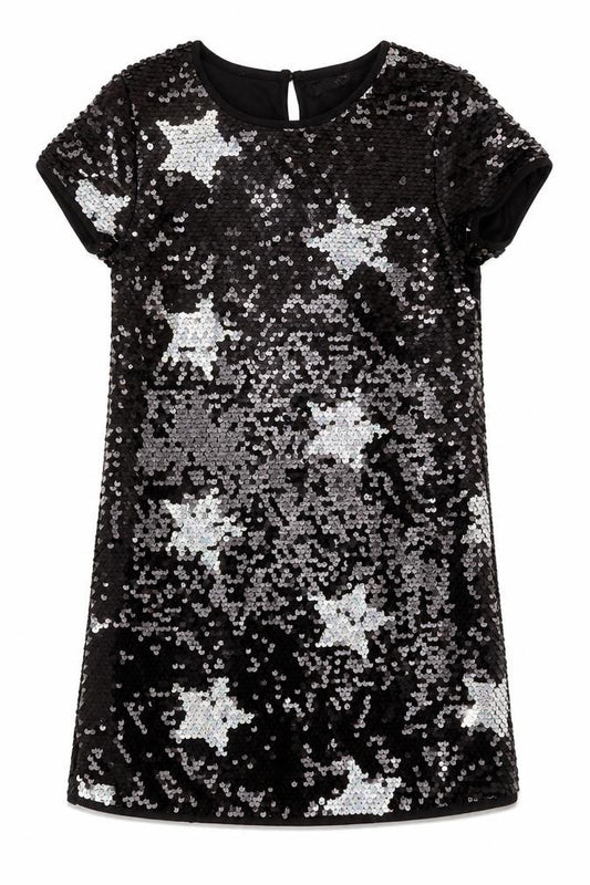 Marks and Spencer Girls Black Sequin Star Shift Party Dress 10-11 Years