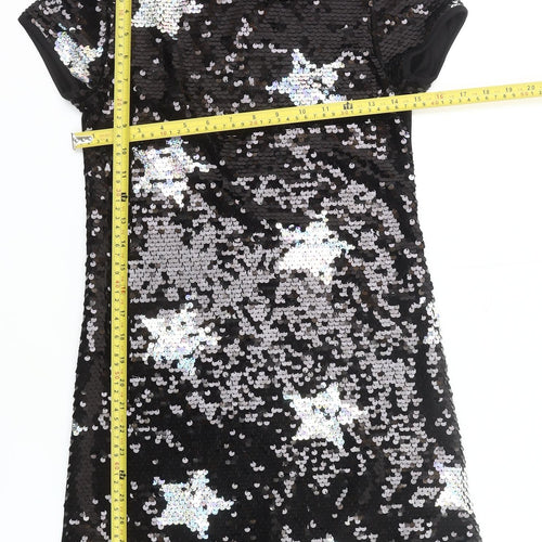 Marks and Spencer Girls Black Sequin Star Shift Party Dress 10-11 Years