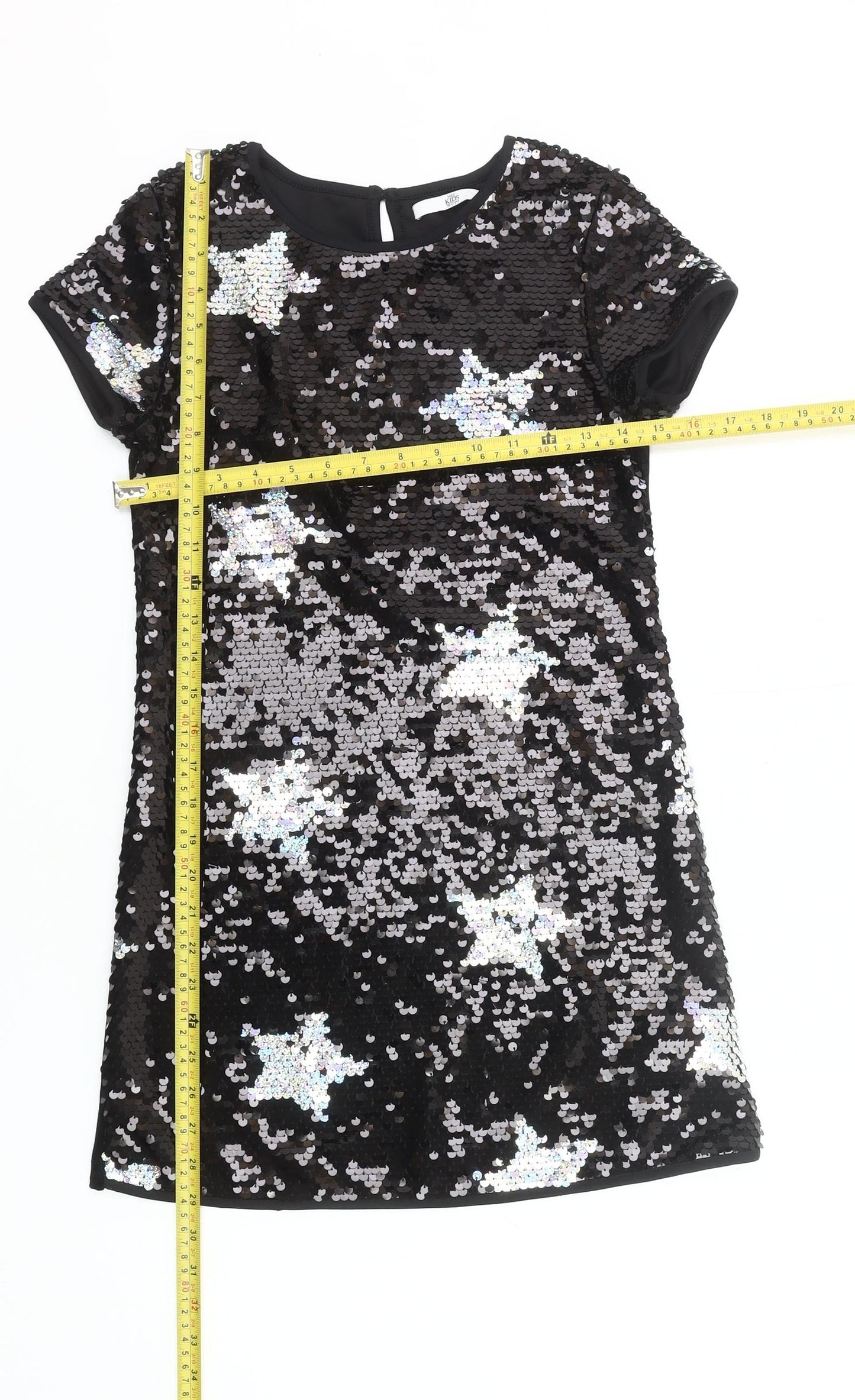 Marks and Spencer Girls Black Sequin Star Shift Party Dress 10-11 Years