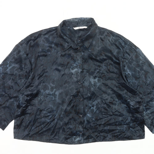 Tu Women Black Size 16 Satin Button-Up Blouse Collared 3/4 Sleeve