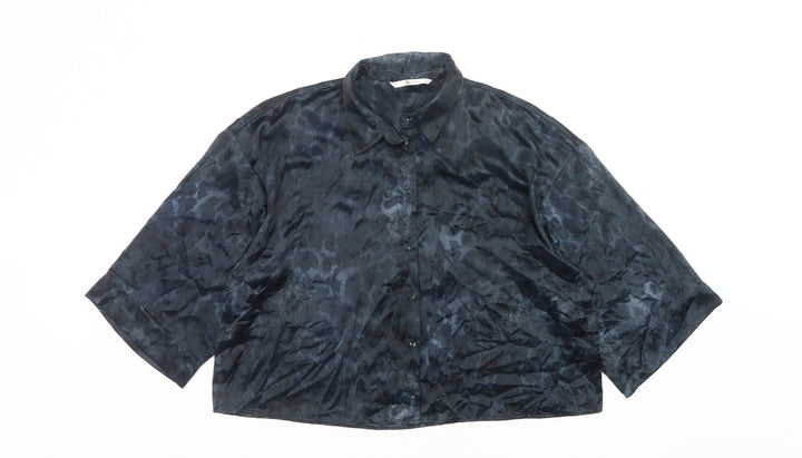 Tu Women Black Size 16 Satin Button-Up Blouse Collared 3/4 Sleeve