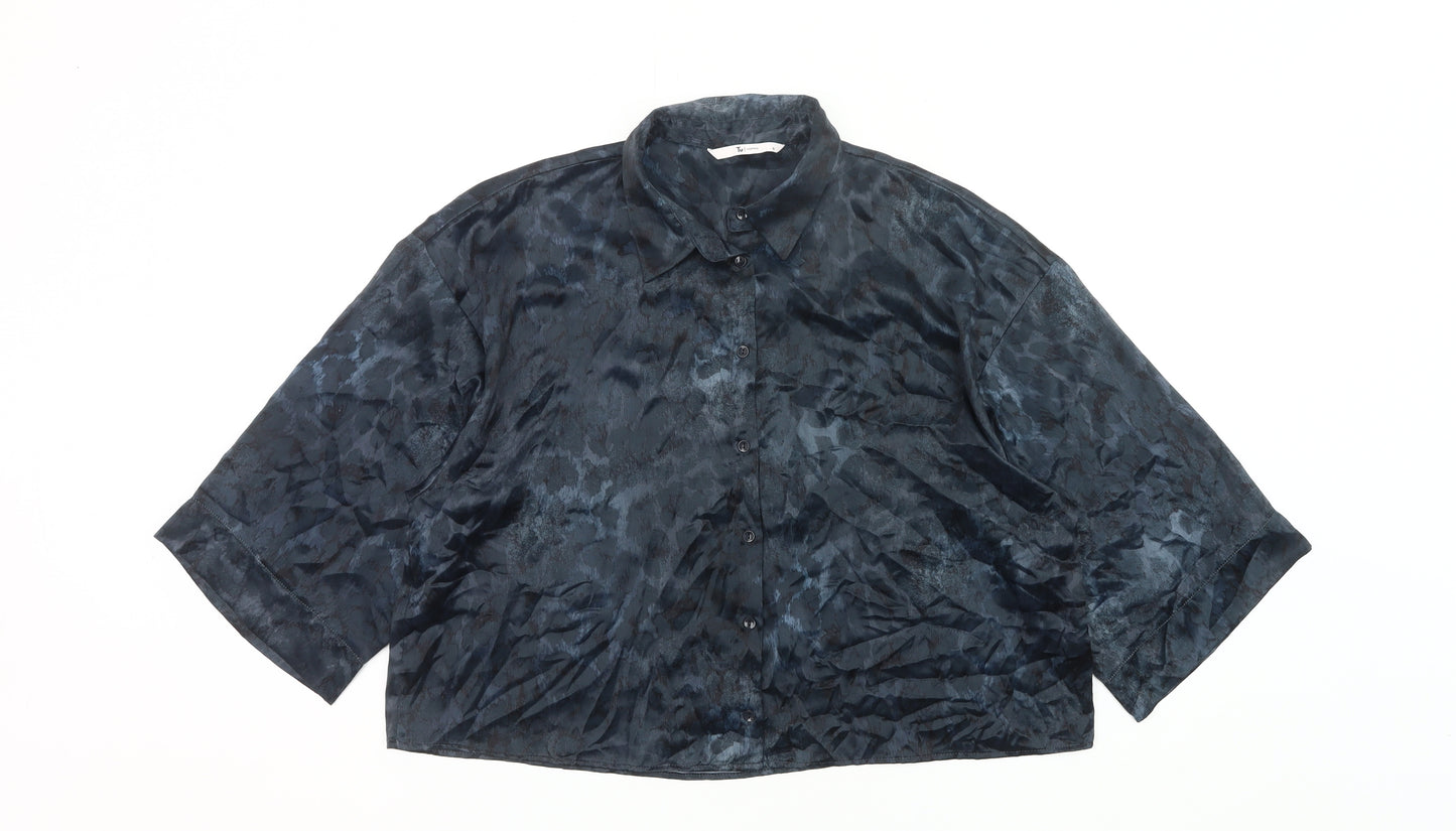 Tu Women Black Size 16 Satin Button-Up Blouse Collared 3/4 Sleeve